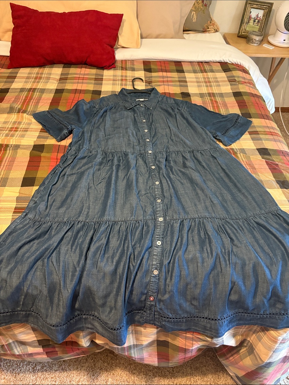 Chico's Denim Blue Button-Front Tiered Dress